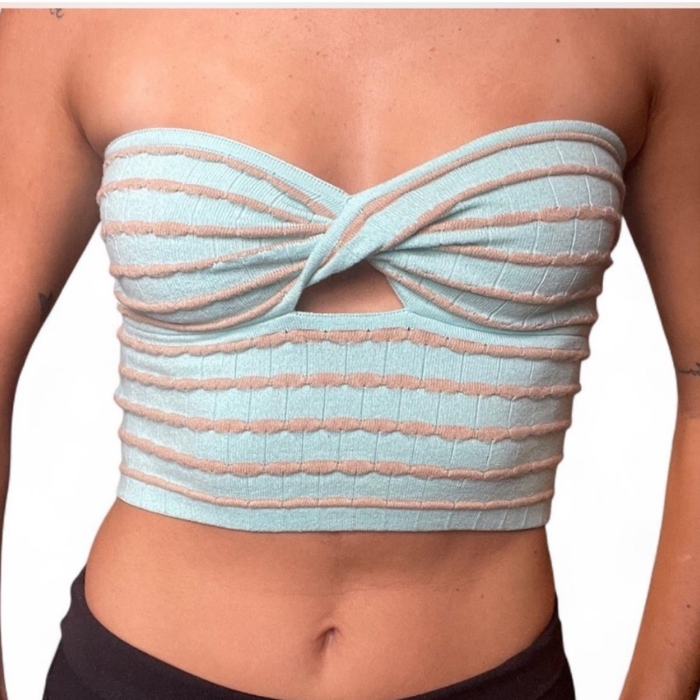 LAST CHANCE Aerie Striped Bandeau Top in Blue and Tan